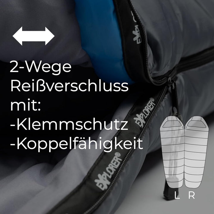 EXPLORER® Comfort XL Schlafsack -23°C -5°C [350GSM] 3-4 Jahreszeiten Winter Mumienschlafsack für Erw