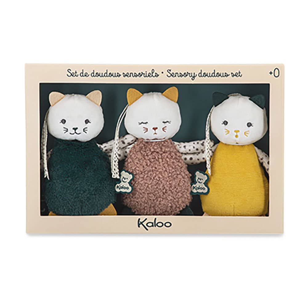 KALOO - Stimuli - Meine kleinen Streichel-Katzen - 3er-Set sensorische Plüschtiere - Entwicklungsspi