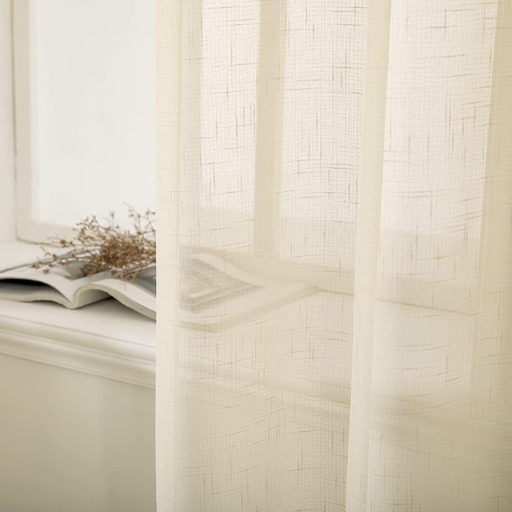 MIULEE 2er Set Voile Vorhang Sheer Leinenvorhang mit Ösen Transparente Leinen Optik Gardine Ösenscha