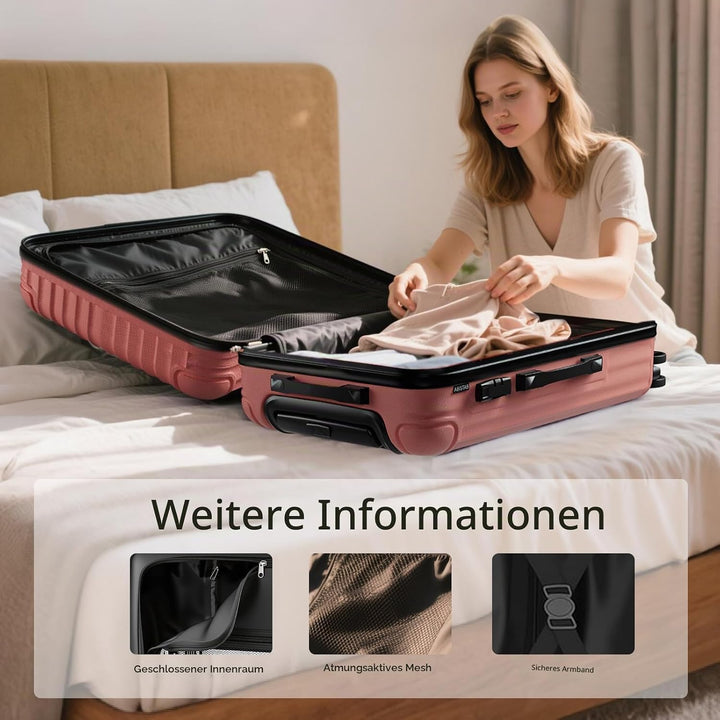 Hartschalen Reisekoffer mittelgross 66x45x27cm, Handgepäck Koffer, leicht Rollkoffer mit 4 Rollen, Z