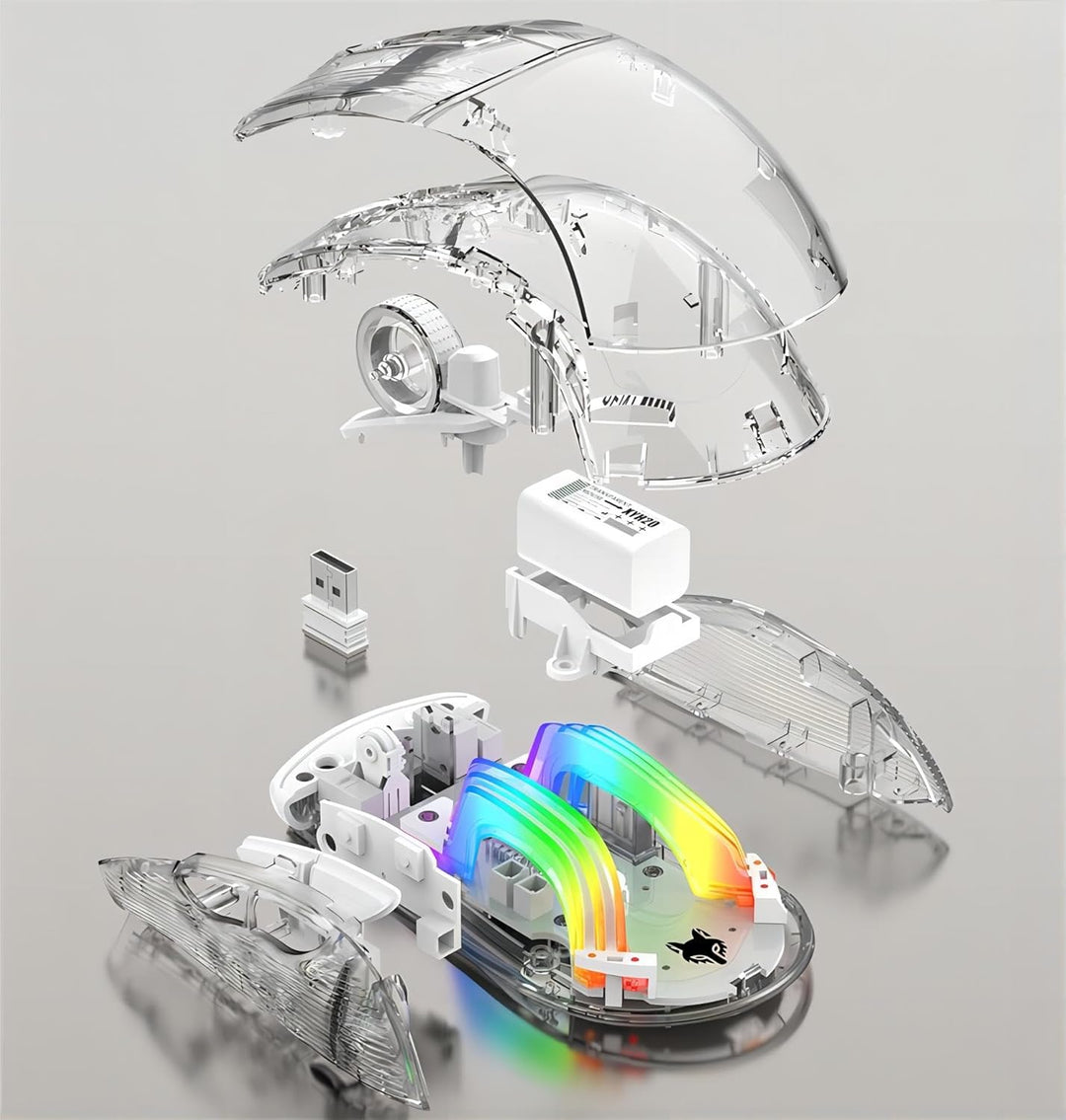Mengshen Transparente kabellose Gaming-Mäuse, wiederaufladbare Maus mit 5-stufiger DPI-Stufe Bunte H