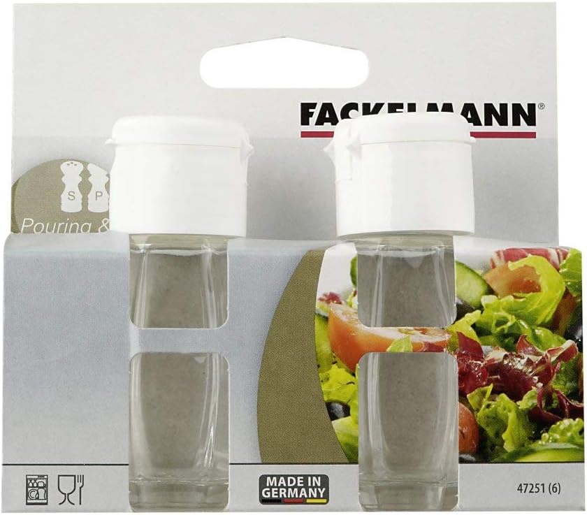 Fackelmann Salz-und Pfefferstreuer, Glas, Deckel Weiss, 8 cm, 40 ml, 2er-Set, Weiss