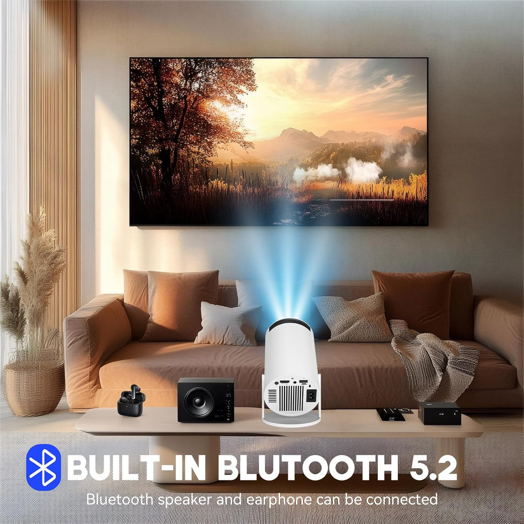 Qoosea Mini Beamer mit 2 Joystick 4K Bluetooth 5.2 Tragbarer Spiel Projektor 180° Drehbarer Android
