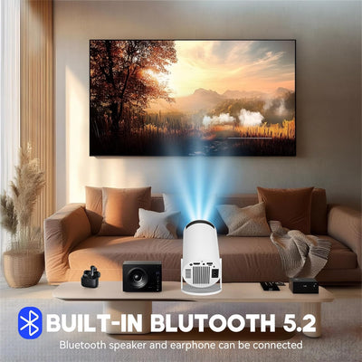 Qoosea Mini Beamer mit 2 Joystick 4K Bluetooth 5.2 Tragbarer Spiel Projektor 180° Drehbarer Android