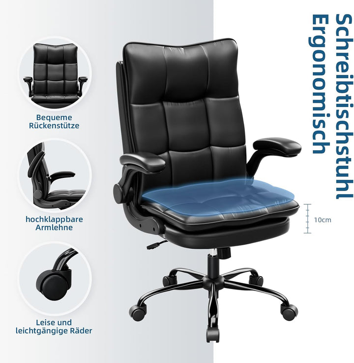 Asukale Bürostuhl Schreibtischstuhl Ergonomisch, Chefsessel mit Kratzfeste Technologieleder, klappba