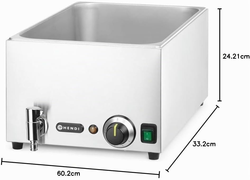HENDI Bain-Marie, Kitchen Line, mit Ablasshahn, Speisenwärmer, Buffetwärmer, Dauertemperatur stufenl
