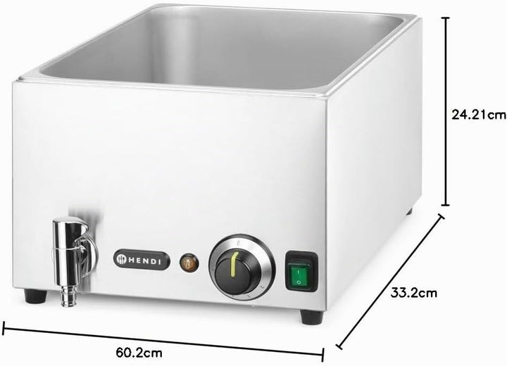 HENDI Bain-Marie, Kitchen Line, mit Ablasshahn, Speisenwärmer, Buffetwärmer, Dauertemperatur stufenl