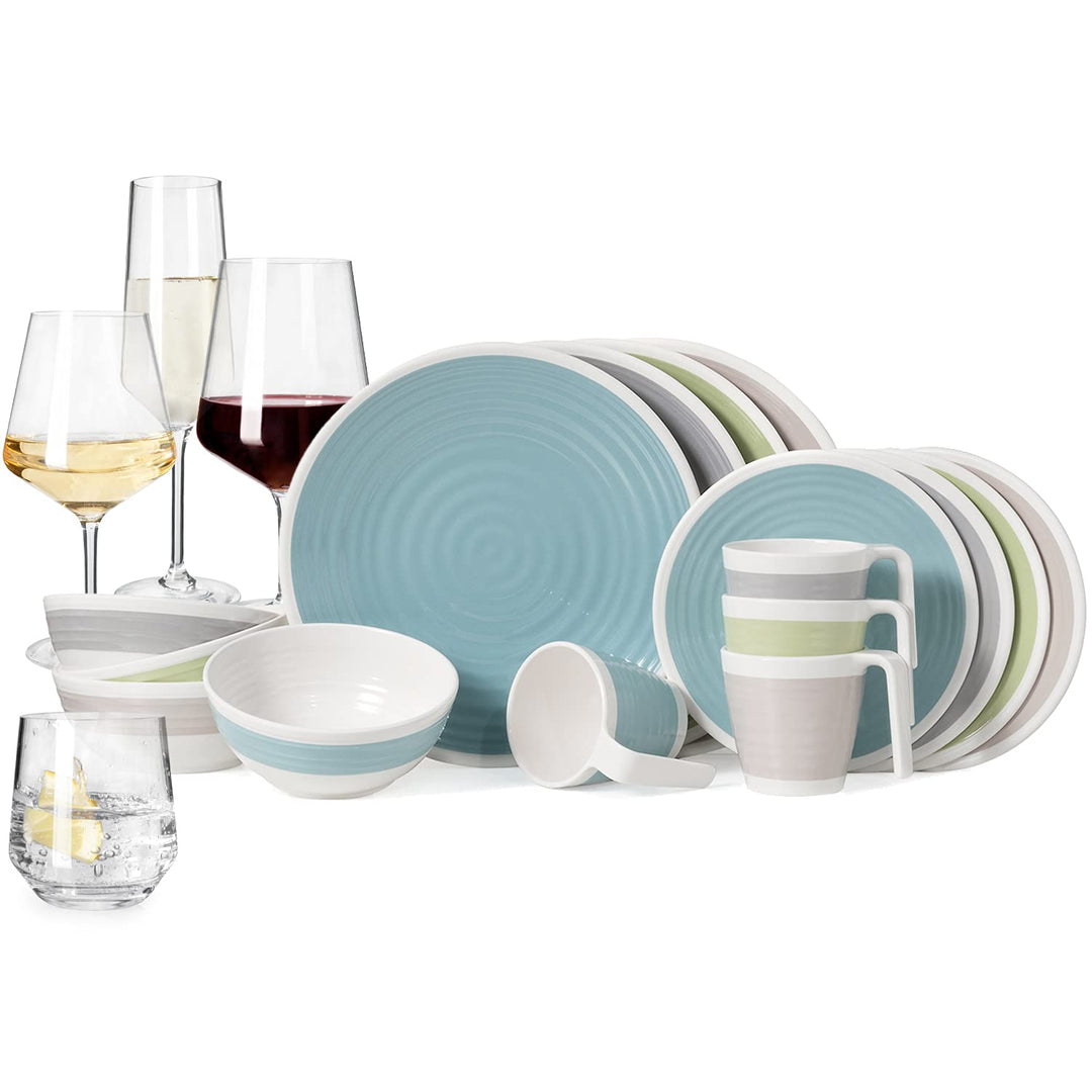 Melamin Camping Geschirr Set 1-4 Personen Harmonie 4-32 Teilig + Milano Gläser Wassergläser Weingläs