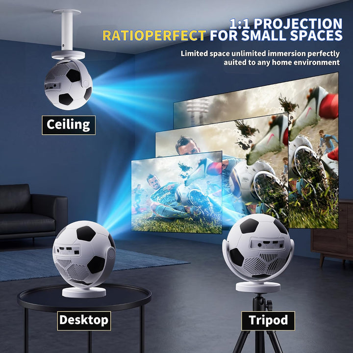 Mini Beamer 4K 1280P, 2026 Upgraded Football Style Projector with WiFi 6 and Bluetooth 5.4, Auto Key