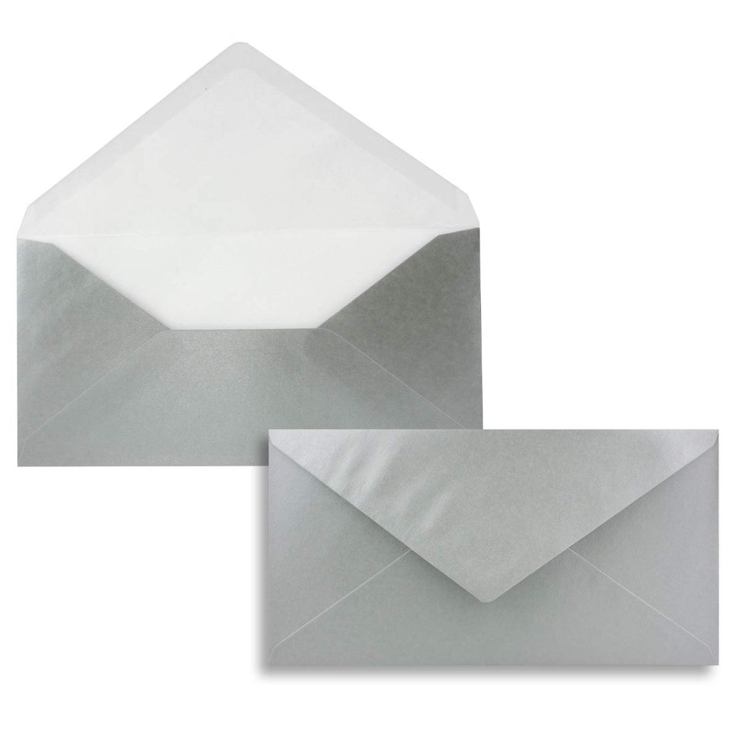 200 Brief-Umschläge Silber Metallic DIN Lang - 110 x 220 mm (11 x 22 cm) - Nassklebung ohne Fenster