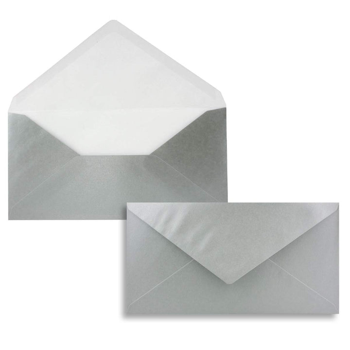 200 Brief-Umschläge Silber Metallic DIN Lang - 110 x 220 mm (11 x 22 cm) - Nassklebung ohne Fenster
