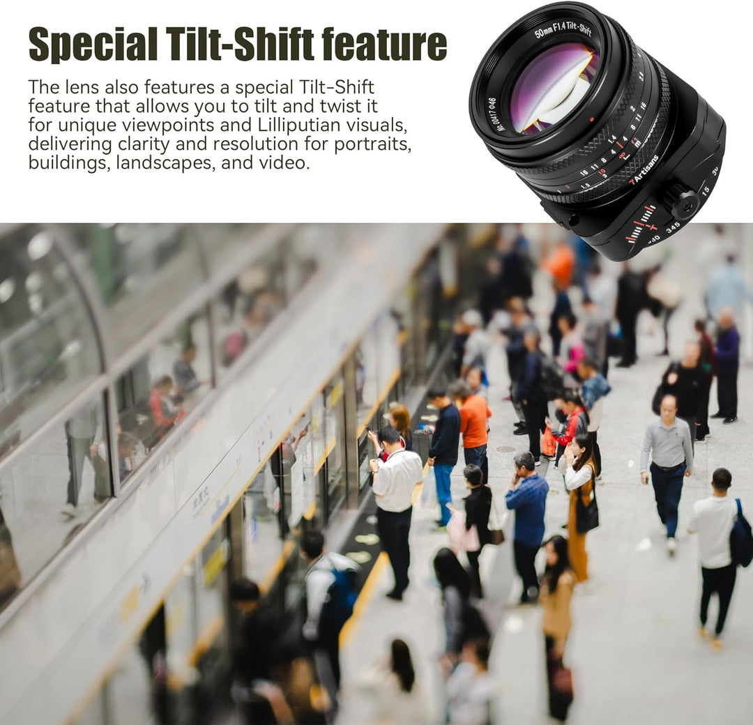 7artisans 50mm F1,4 Vollformat-Tilt-Shift-Objektiv mit 2-in-1-Kompatibilität für Spiegellose Sony E-