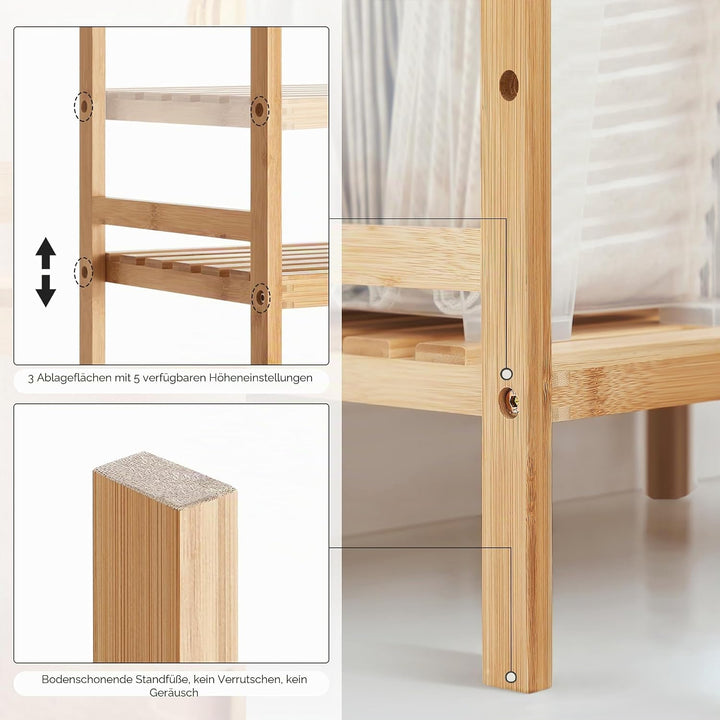 SONGMICS Bambusregal, Küchenregal, Badregal, Bücherregal, Standregal mit 3 Ablagen, 31,5 x 45 x 80 c