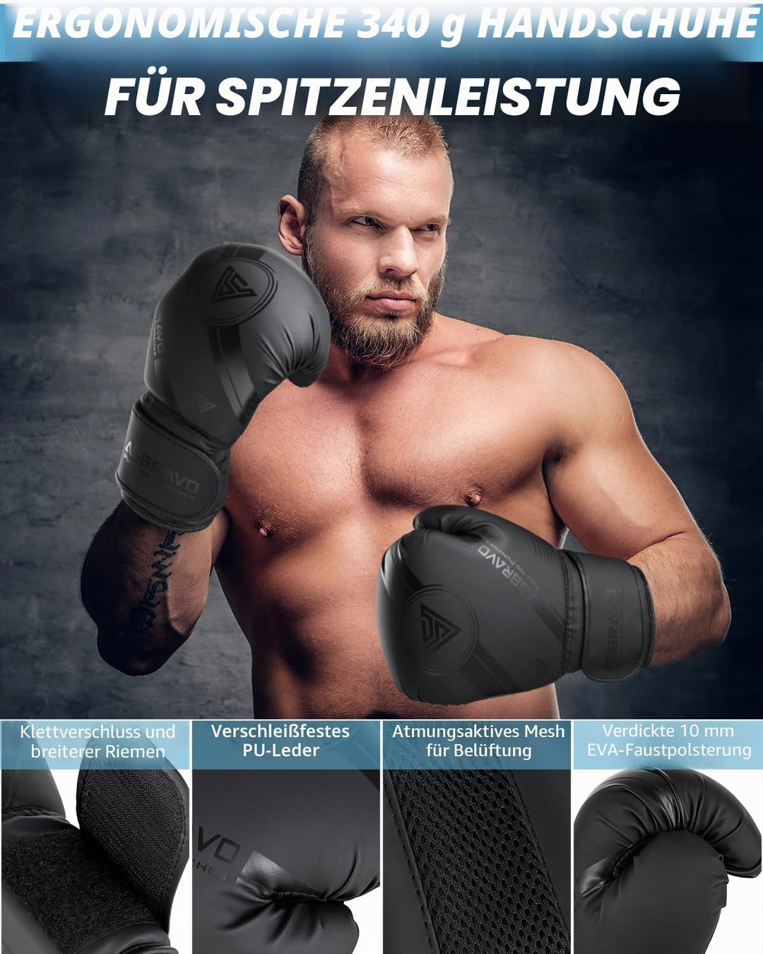 Boxsack für Erwachsene, 4ft PU schweren Boxsack Set 12OZ Handschuhe für MMA Muay Thai Kickboxen Trai