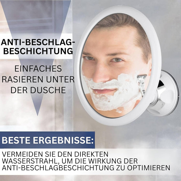Mirrorvana Kleiner Duschspiegel antibeschlag und bruchsicher, runder Wandspiegel mit starkem 360° Sa