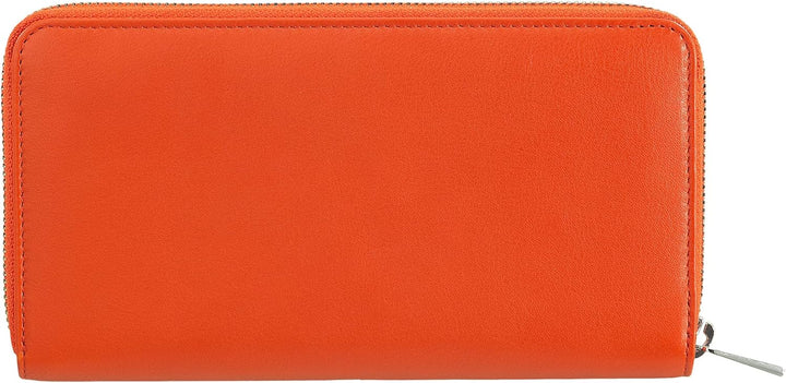 DUDU Grosse Bunte Damenbrieftasche RFID in echtem Leder mit Rundum - Reissverschluss Orange, Orange
