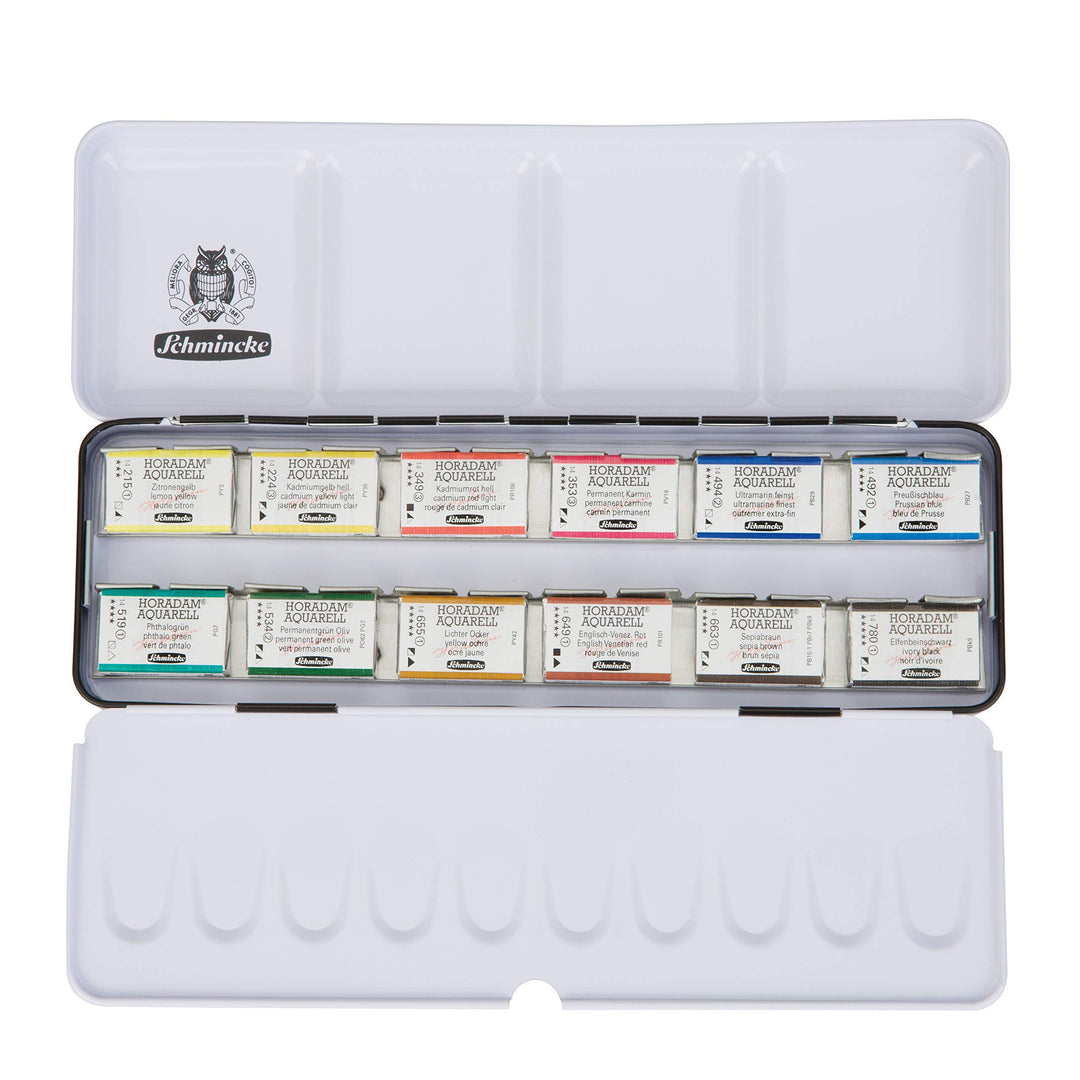 Schmincke – HORADAM AQUARELL Farbkasten mit 12 feinsten Aquarellfarben, 74312097, Metallkasten, Mals