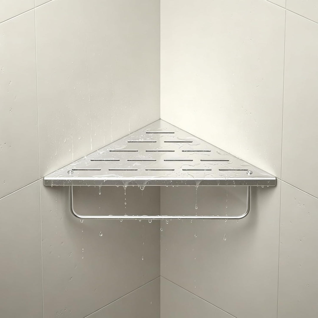 Eck-Duschregal aus 304-Edelstahl,Eckregal Dusche mit Handtuchstange | 25,4 cm Duschablage Ecke für B
