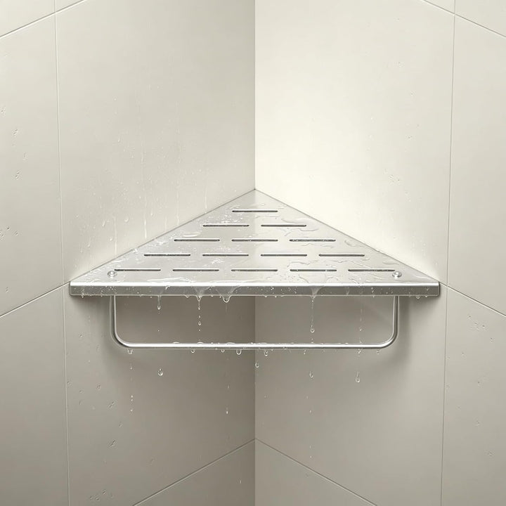 Eck-Duschregal aus 304-Edelstahl,Eckregal Dusche mit Handtuchstange | 25,4 cm Duschablage Ecke für B