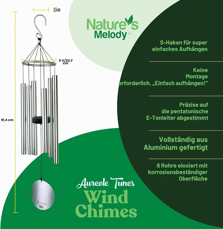 Wind chimes - Aureole Tunes 36" Silver Silber, Silber