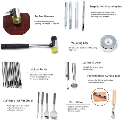 Leder Nähwerkzeuge 44 Stück Leder Handwerkzeug Kit für Handnähen, Nähen, Stempelset und Sattelherste