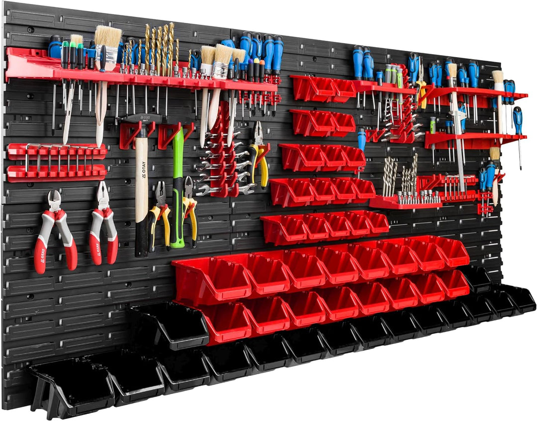 Lagersystem Werkstattregal | 172 x 78 cm | 48 stck. Box | Wandregal mit Werkzeughalterungen und Stap