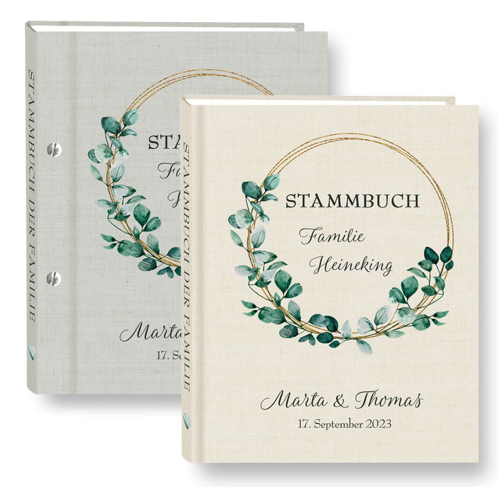 Stammbuch der Familie personalisiert Eukalipto grau o. beige A5 ca. 18 x 23 cm Familienstammbuch Euk