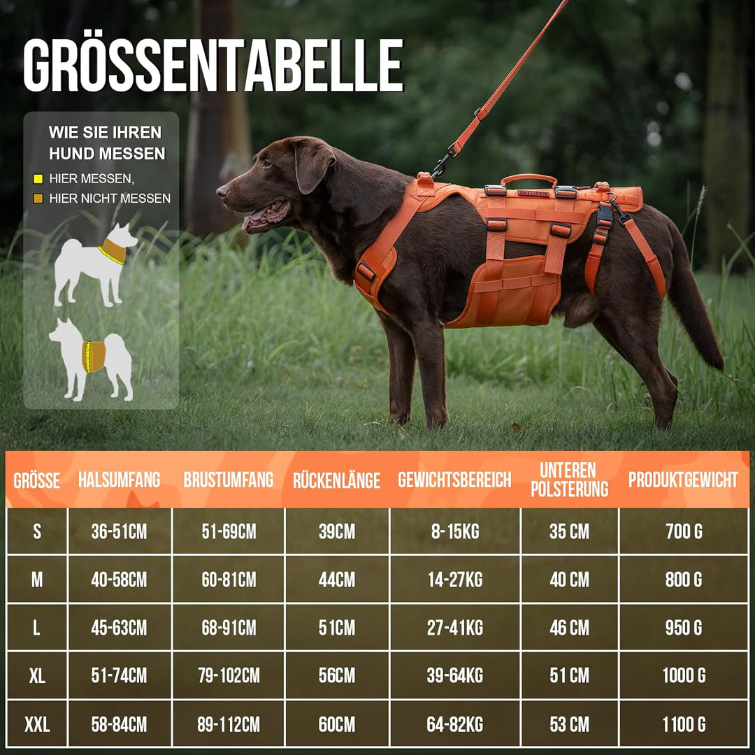 OneTigris Hundegeschirr, Invictus Hunde Tragehilfe für Mittelgrosse Grosse, Einstellbar Gehhilfe für