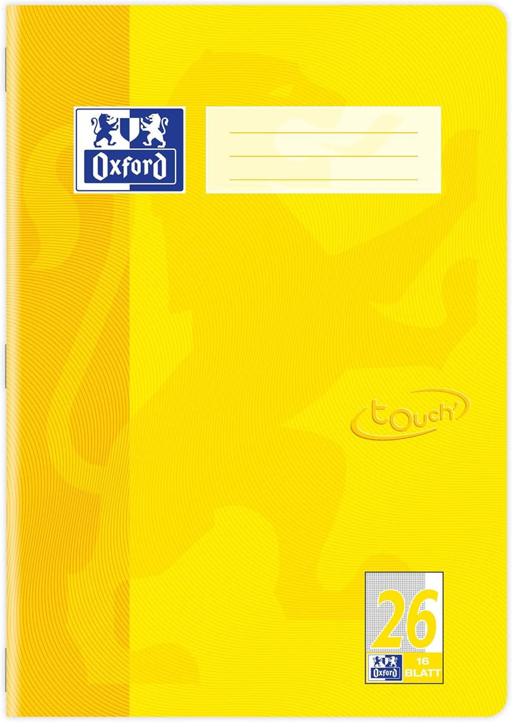 Oxford Schulheft A4, Touch, 16 Blatt, Lin. 26, kariert, gelb & flieder, 15 Stück