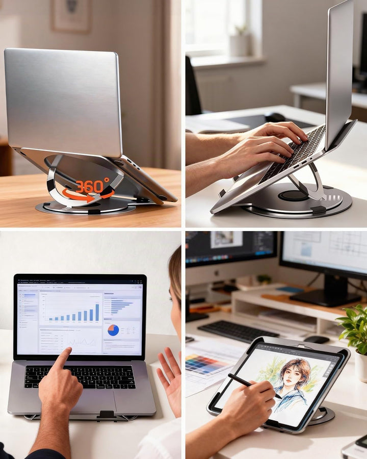 Laptop Ständer Höhenverstellbar mit 360° Drehbarer, Faltbarer Aluminium Notebook Ständer für Schreib