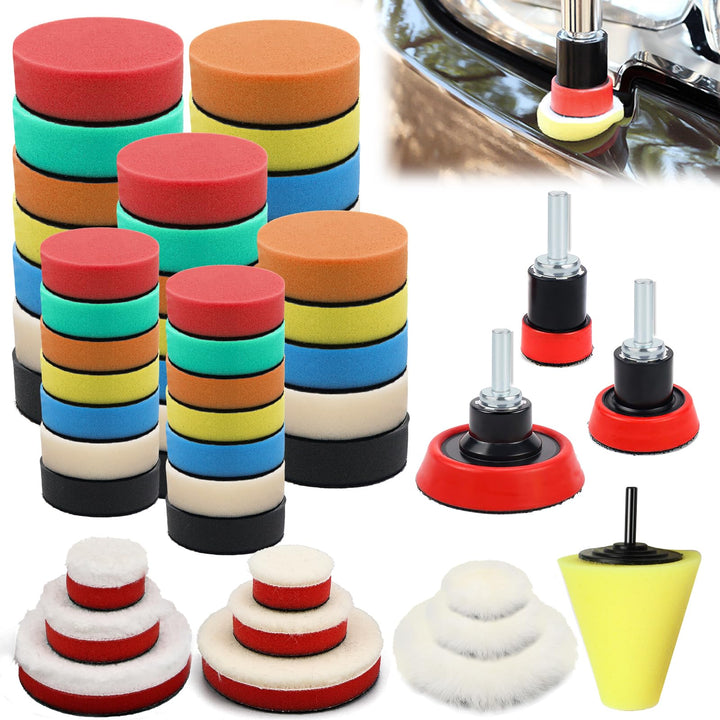 Polierschwämme Pads,Polierset Auto, Auto Polier Set 54 STK Polieraufsatz Akkuschrauber Set,für Polie