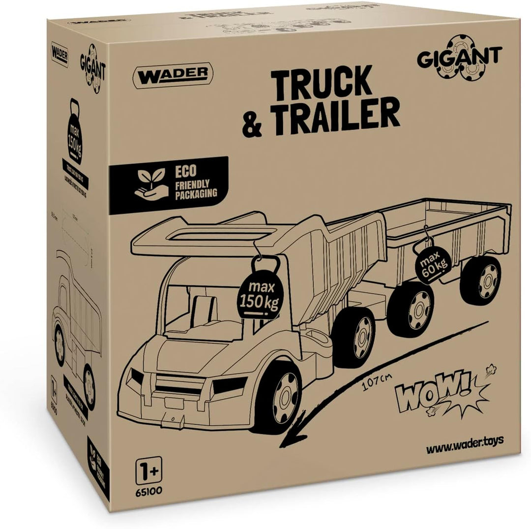 Wader 65100 - Gigant Truck, grosser Kipper mit Anhänger, LKW bis 150 kg belastbar, Gesamtlänge ca. 1