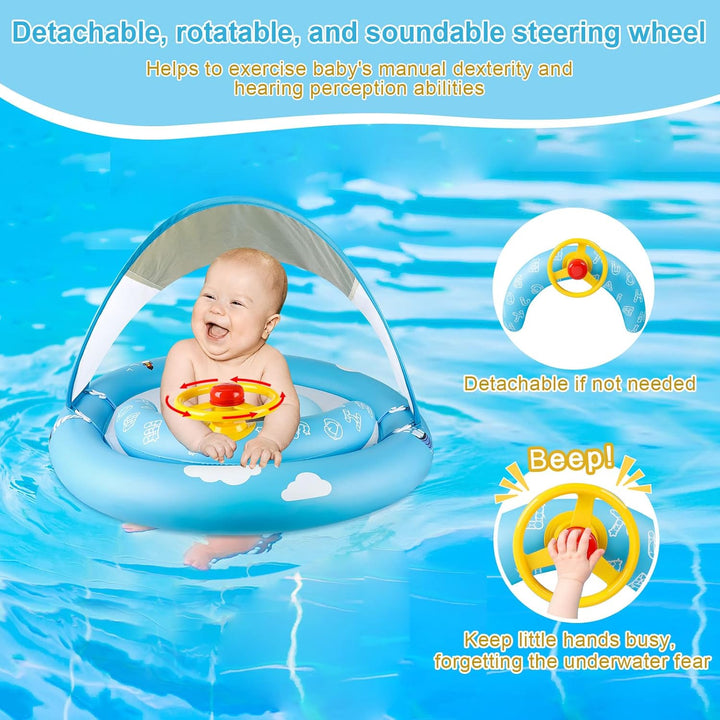 MYCARBON Baby Schwimmring mit verstellbare Schwimmsitz, UPF50+ Sonnendach, Spielzeug für Kinder Schw