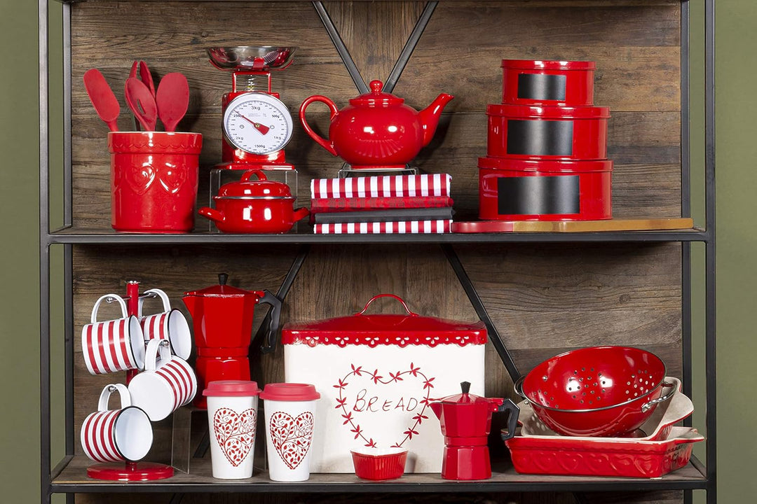 Premier Housewares Küchenwaage im Retrolook mit Edelstahlschale, rot, Rot