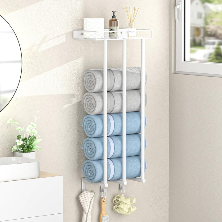 Ovicar Handtuchhalter für Badezimmer – Wandmontage, gerollte Handtücher, Aufbewahrung mit Metallrega