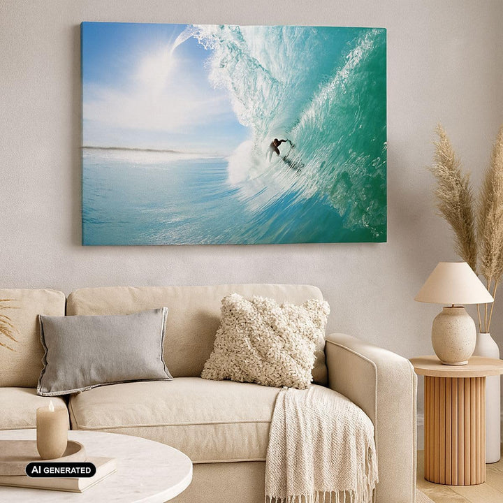 Bilder auf Leinwand 100x70cm Leinwandbild Abenteuer surfer welle ozean Gross Wanddeko Bild Schlafzim