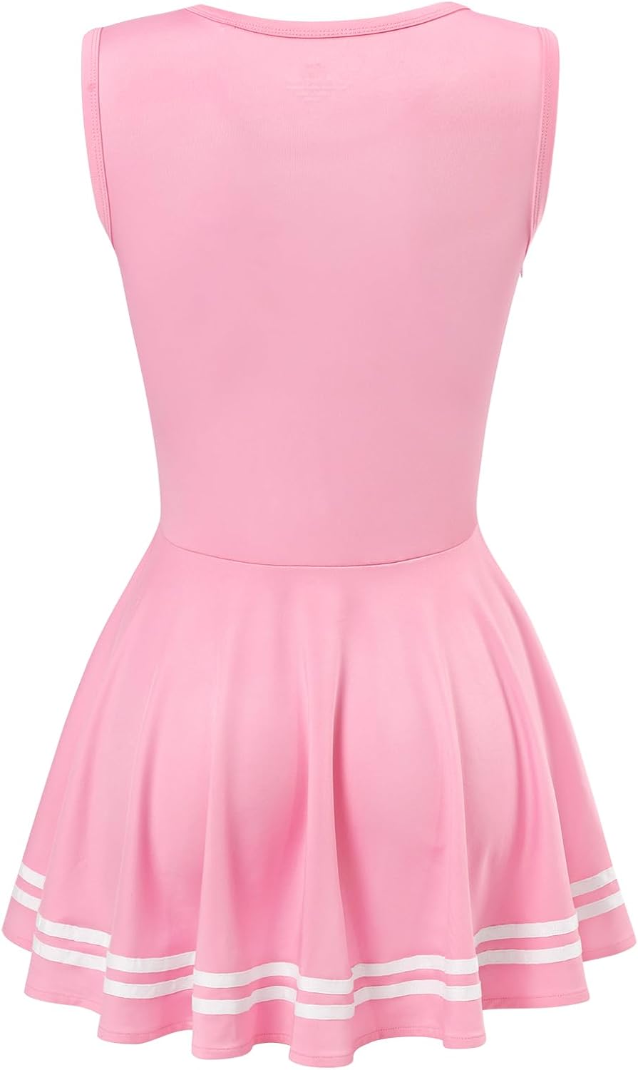 LittleForBig Damen Seidenweichen Ärmellose Overall Cheer Sissy Bodycon Mini Kleid Rock 4XL Rosa, 4XL