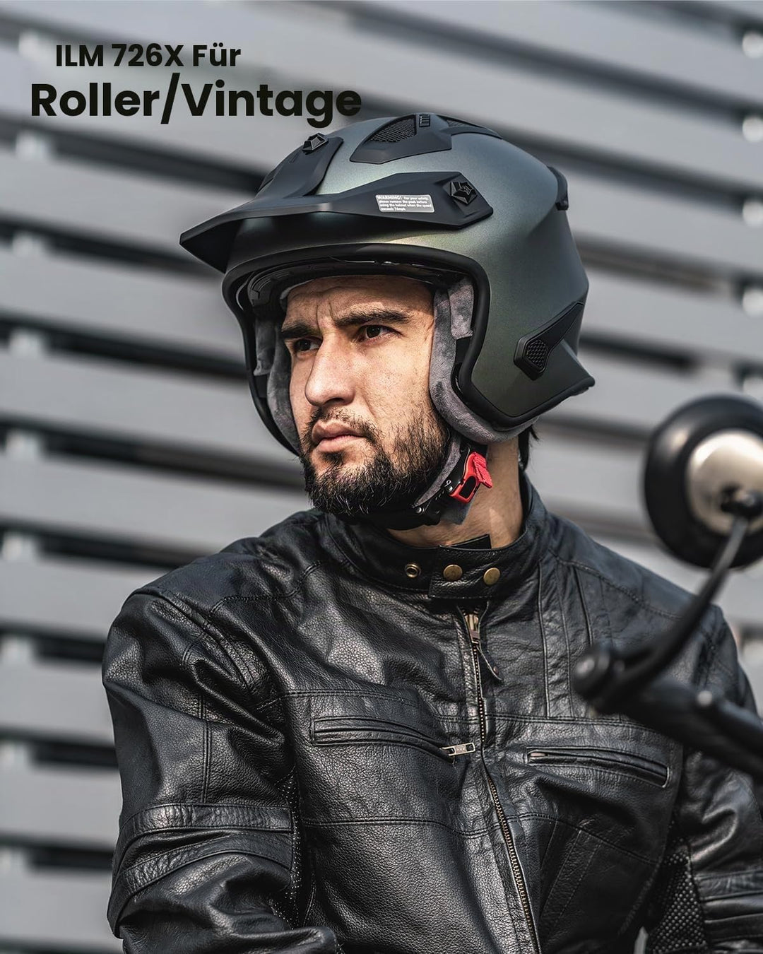 ILM Helm Motorrad Integralhelm Motocross Herren Damen Vintage Retro mit Visier ECE Model 726X L Grün