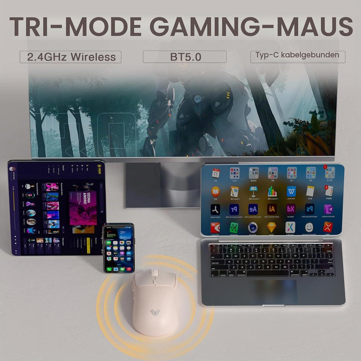 AULA SC580 Gaming Maus Kabellos,2.4GHz/USB-C/BT5.0 Wireless Gaming Mouse,12000DPI,6 Programmierbare