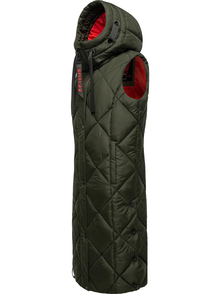 Navahoo warme Damen Winter Steppweste lang mit Kapuze Schnuckel XS-XXL S Dark Olive, S Dark Olive