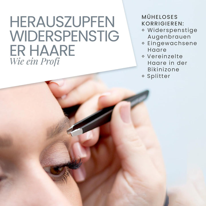 Tweezer Guru augenbrauen zupfen – Pinzetten Set aus Edelstahl - Abgeschrägt &amp; Spitz – Präzision zur