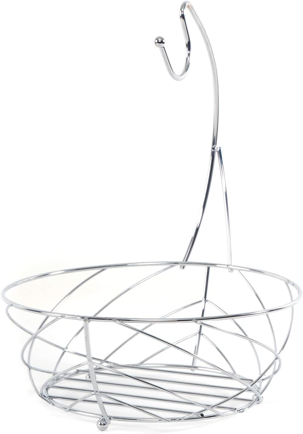 DESIGN DELIGHTS PRAKTISCHER METALL OBSTKORB FRESH | Ø 25 cm, verchromt, mit Bananenaufhänger | Früch