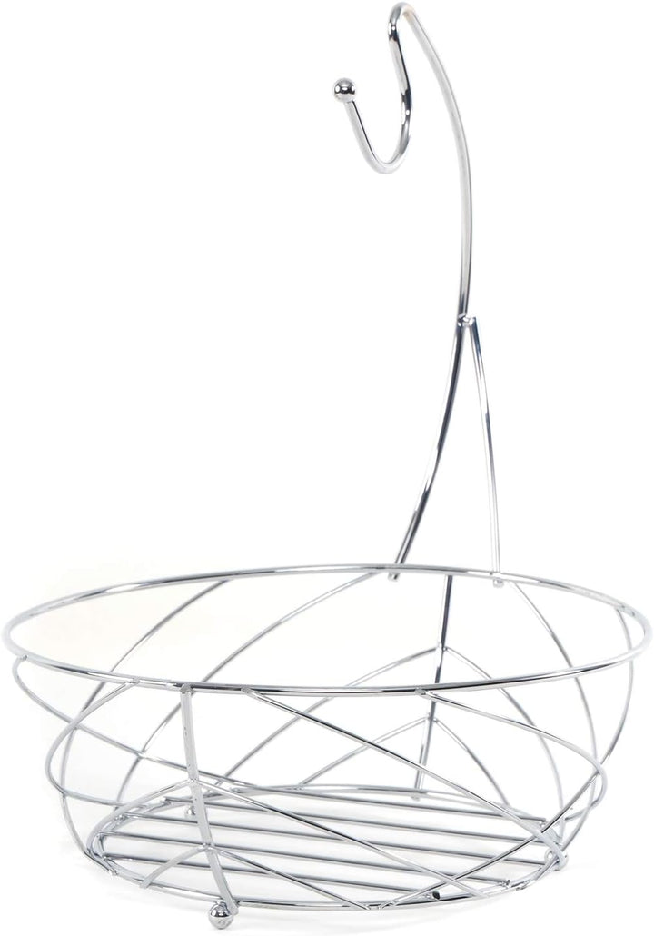 DESIGN DELIGHTS PRAKTISCHER METALL OBSTKORB FRESH | Ø 25 cm, verchromt, mit Bananenaufhänger | Früch