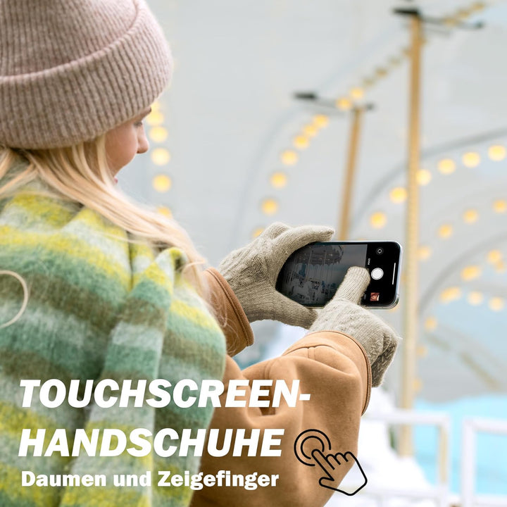Alpaka Handschuhe Damen Fleece Doppelfutter & Touchscreen - Thermo Winterhandschuhe mit Anti-Rutsch