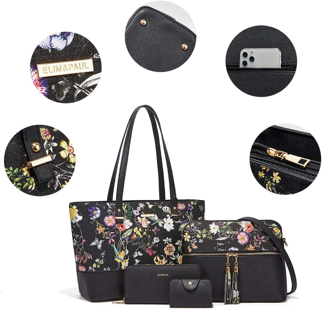 Frauen Mode Kunstleder Handtaschen Tote Tasche Schultertasche Top Griff Satchel Geldbörse Set 4pcs A