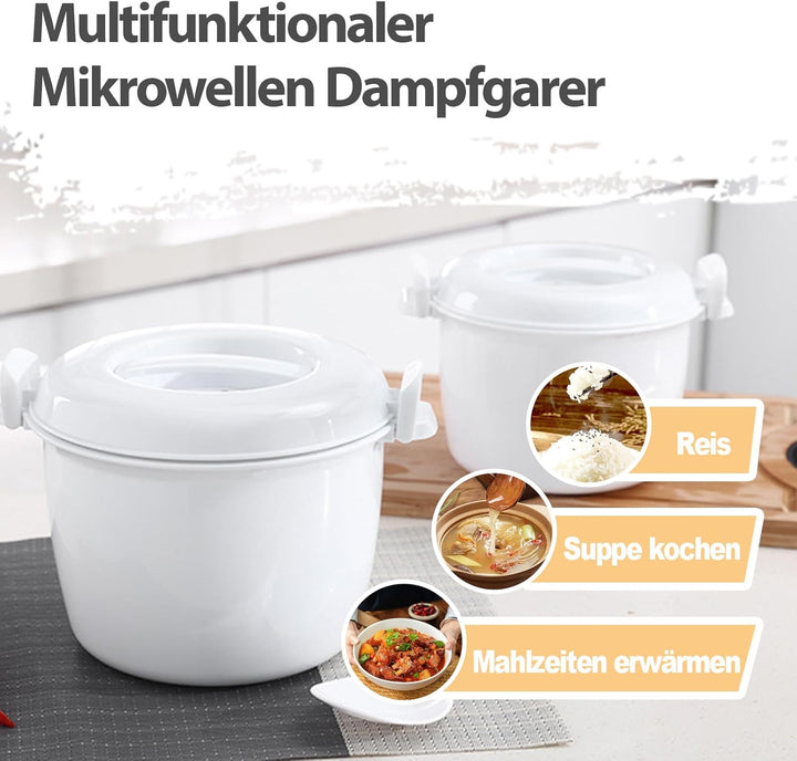 Reiskocher Mikrowelle, Tragbarer Mikrowellen Reiskocher, Mikrowellen Dampfgarer mit Reislöffel & Fil