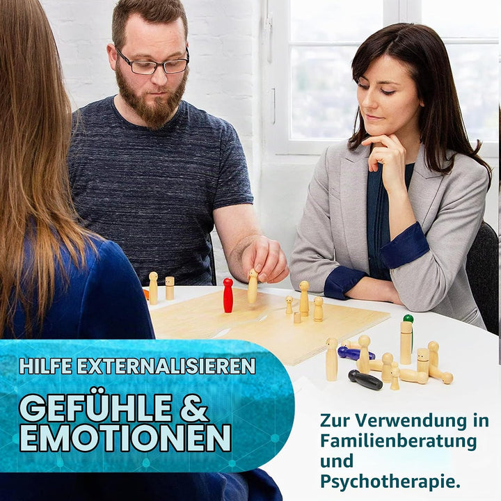 Familienbrett | Systembrett aus hochwertigem Holz für Familienaufstellung und Coaching | 32 Teile in