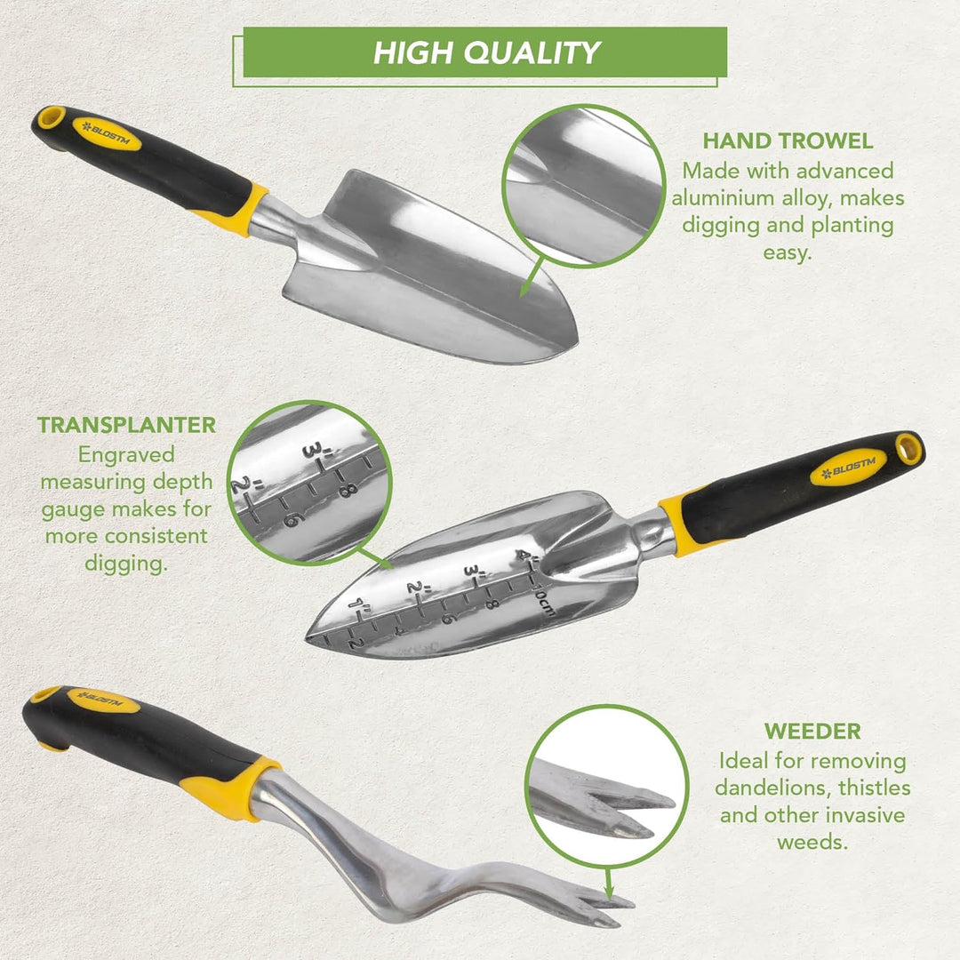 BLOSTM Gartengeräte Set 5-Teilig - Robuste Gartenwerkzeug Set mit Ergonomischen Griffen - Handschauf