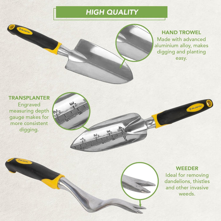 BLOSTM Gartengeräte Set 5-Teilig - Robuste Gartenwerkzeug Set mit Ergonomischen Griffen - Handschauf