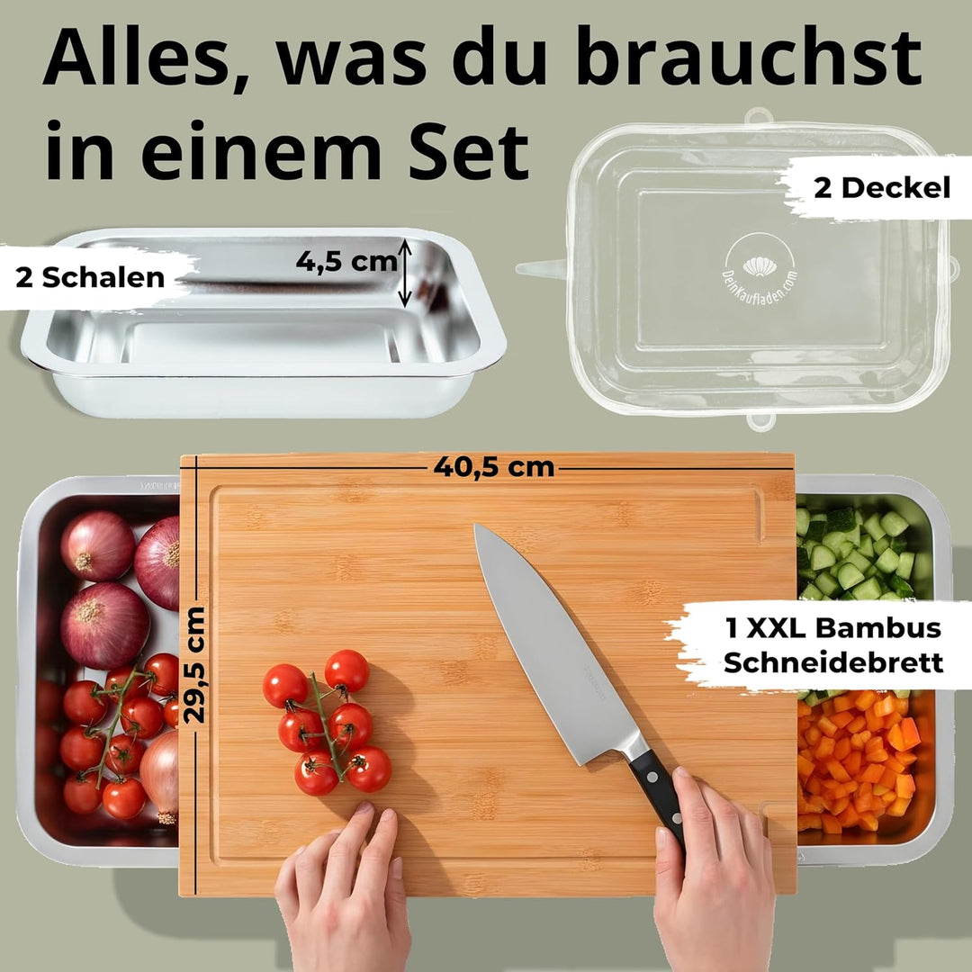 Premium Schneidebrett Holz – Holz Schneidebrett mit Auffangschalen und Deckeln | praktisches Küchenz